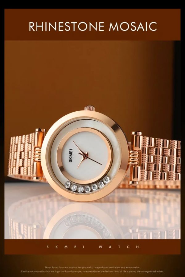 ساعت مچی زنانه عقربه ای اسکمی مدل 1784 بند استیل رزگلد